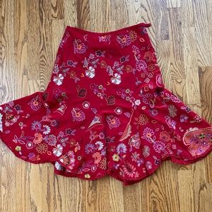 Red Embroidered Skirt (Size 4)